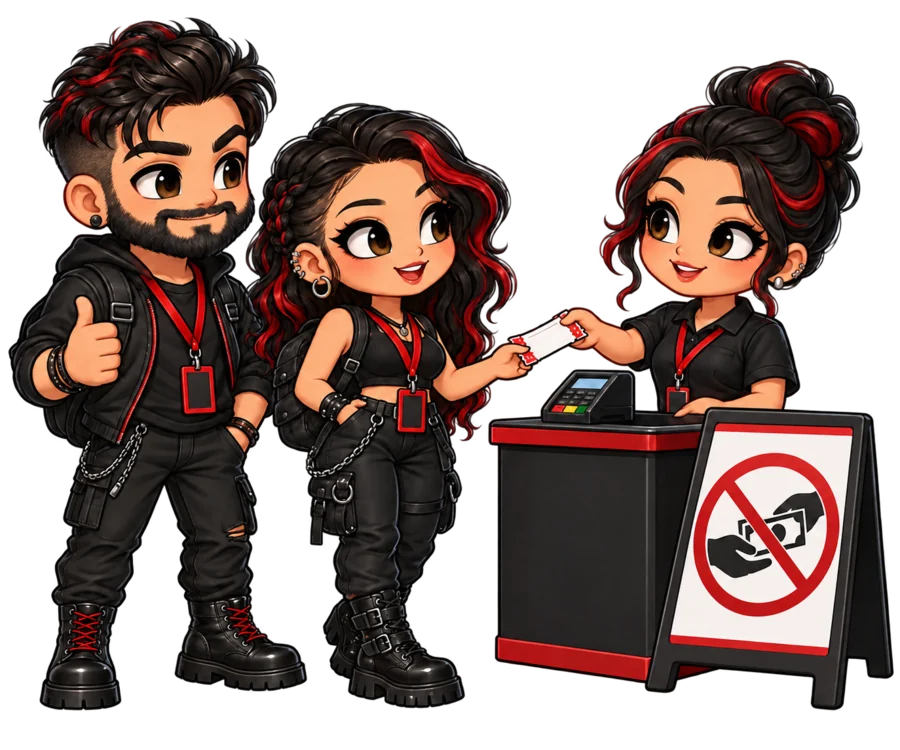 Chibi attendees using the official check-in desk instead of exchanging cash directly